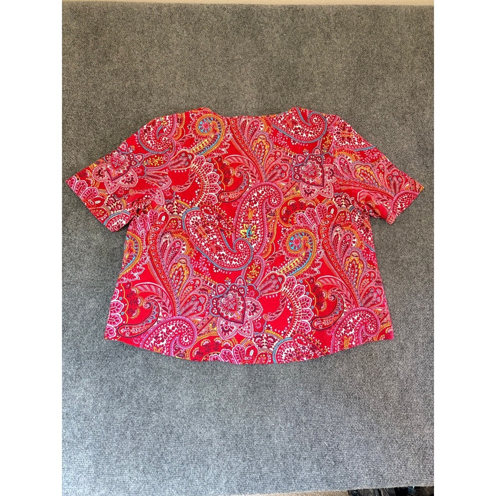 Chico's Tshirt Cotton Blend Red Paisley Crew Neck Cotton Modal Size 4(US 20-XXL) - Picture 3 of 7